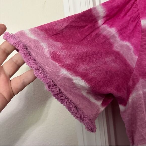 Chico's Women’s Pink and White Linen Tie-Dye Tee - Picture 6 of 8